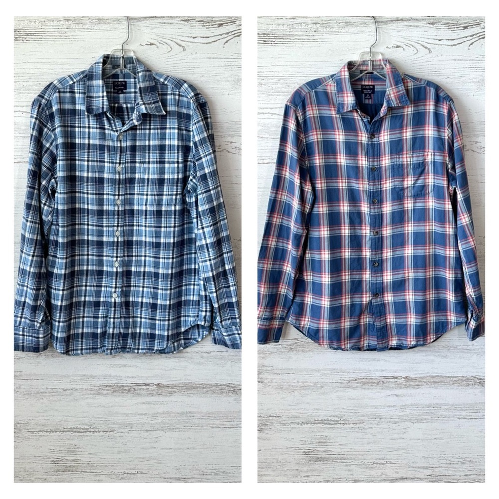 J. CREW Factory Plaid Classic Flannel and Double Weave Shirts Lot of 2 Medium